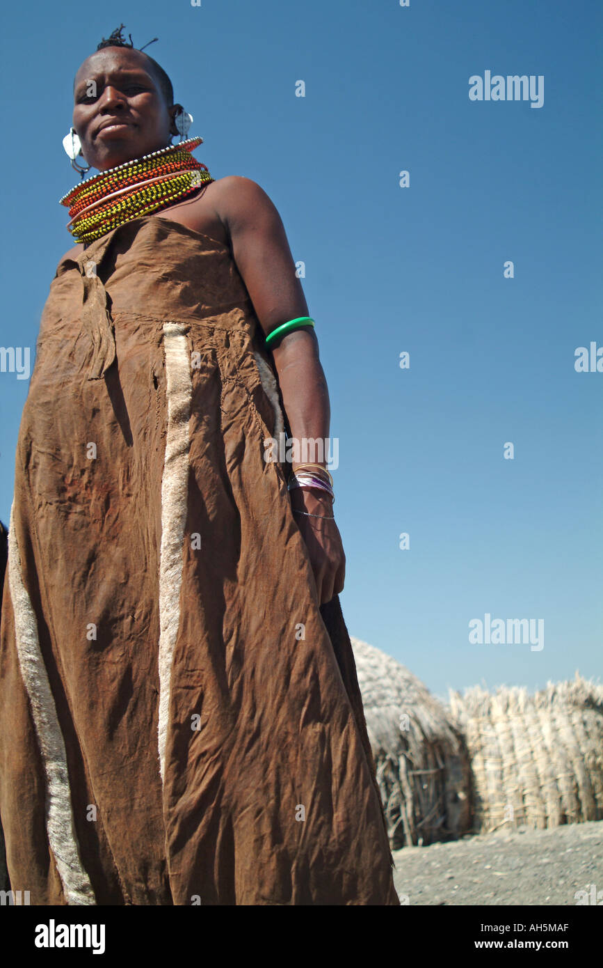 Turkana woman in traditional dress. Lake Turkana, Northern Kenya, Eastern Africa Stock Photo