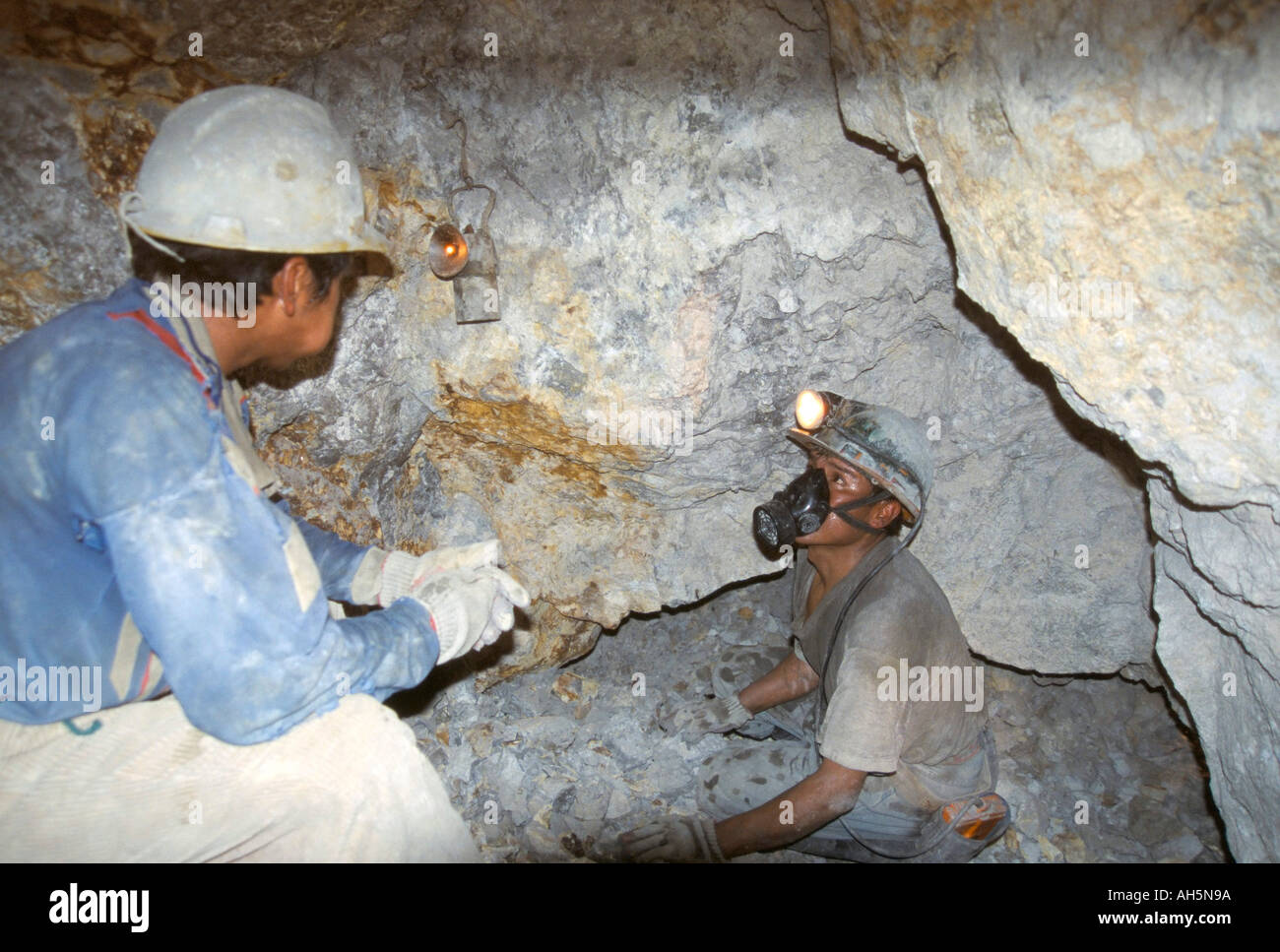 Mine in Cerro Rico richest hill on earth hand mining of silver and zinc today Potosi Bolivia South America Stock Photo