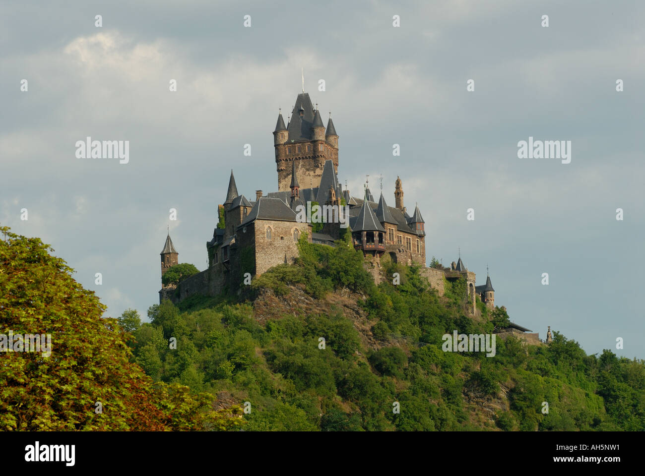 Burg Cochem is one of the many castles that are placed along the Mosel river (Moselle). Stock Photo