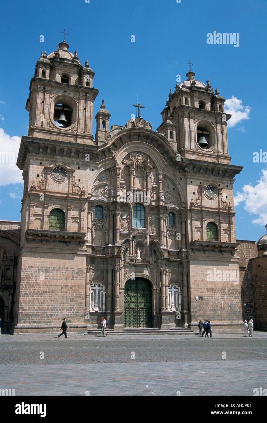Baroque facade on Plaza de Armas Jesuit Church of La Compania Cuzco UNESCO World Heritage Site Peru South America Stock Photo