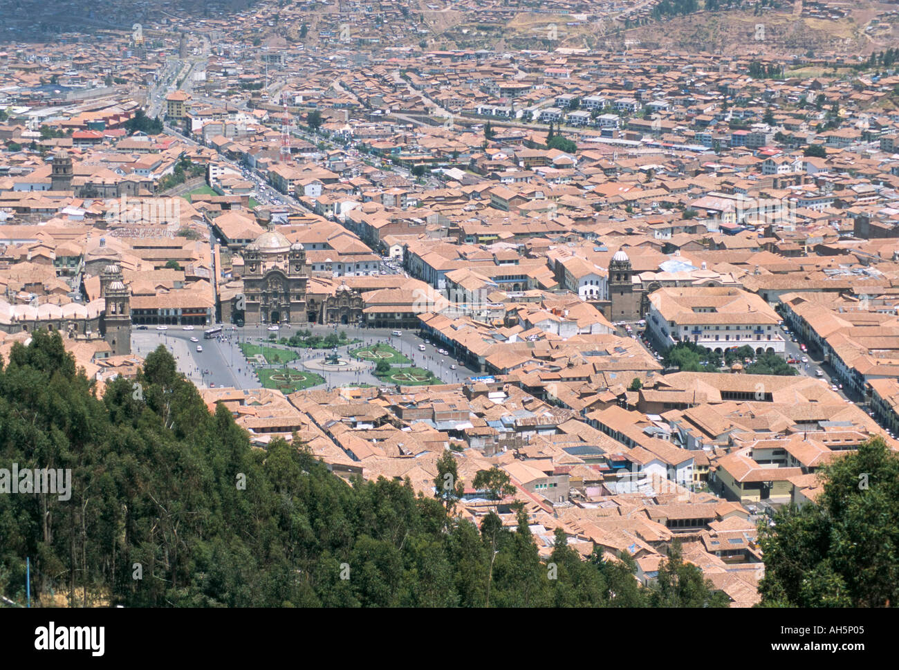 Plaza de Armas and city centre seen from Sacsayhuaman Cuzco Peru South America Stock Photo