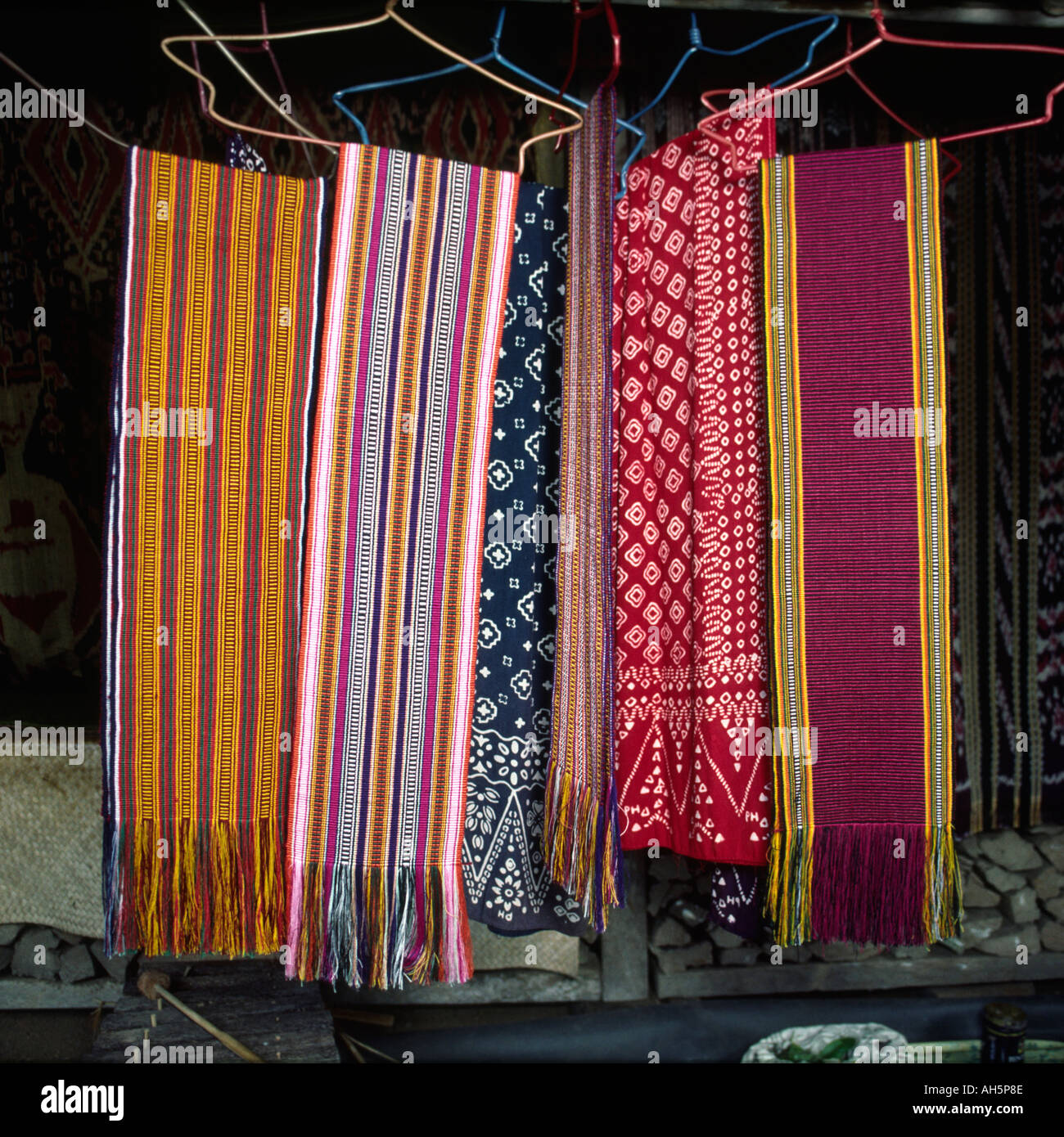 Indonesia Bali Tenganan Bali Aga village woven fabrics Stock Photo