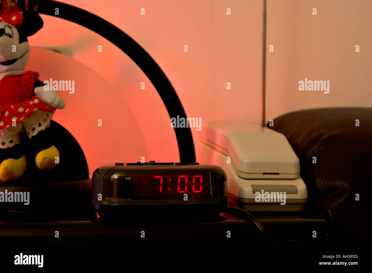 alarm clock with portable telephone Stock Photo