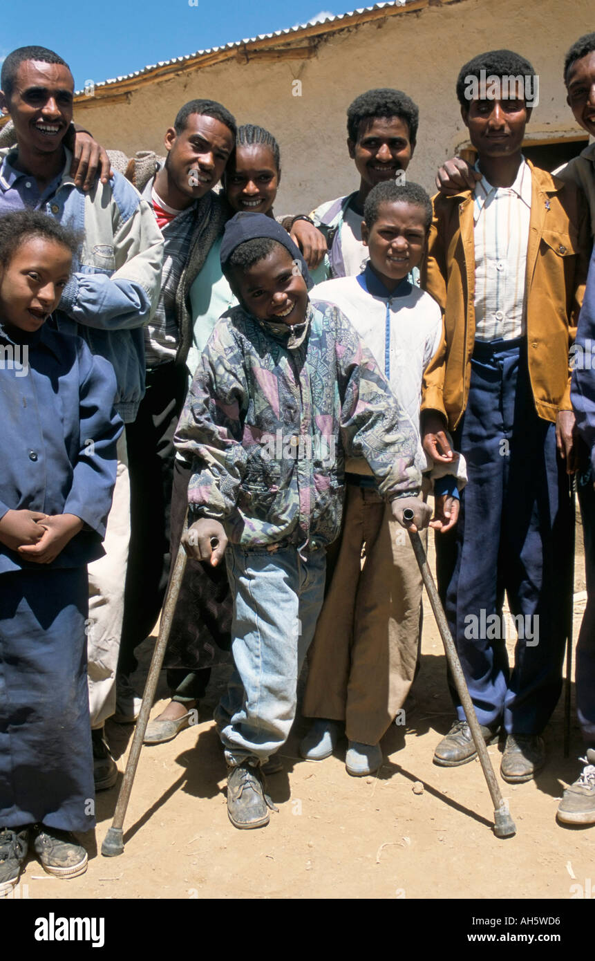 Boy on crutches school for disabled children Dessie Ethiopia Africa