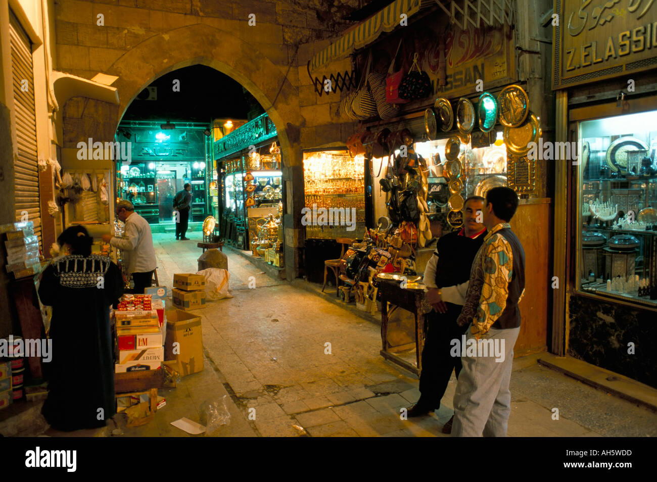 Khan el Khalili bazaar at night Cairo Egypt North Africa Africa Stock Photo