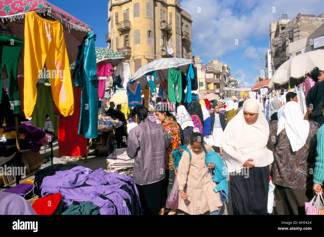 Clothes souk Alexandria Egypt North Africa Africa Stock Photo