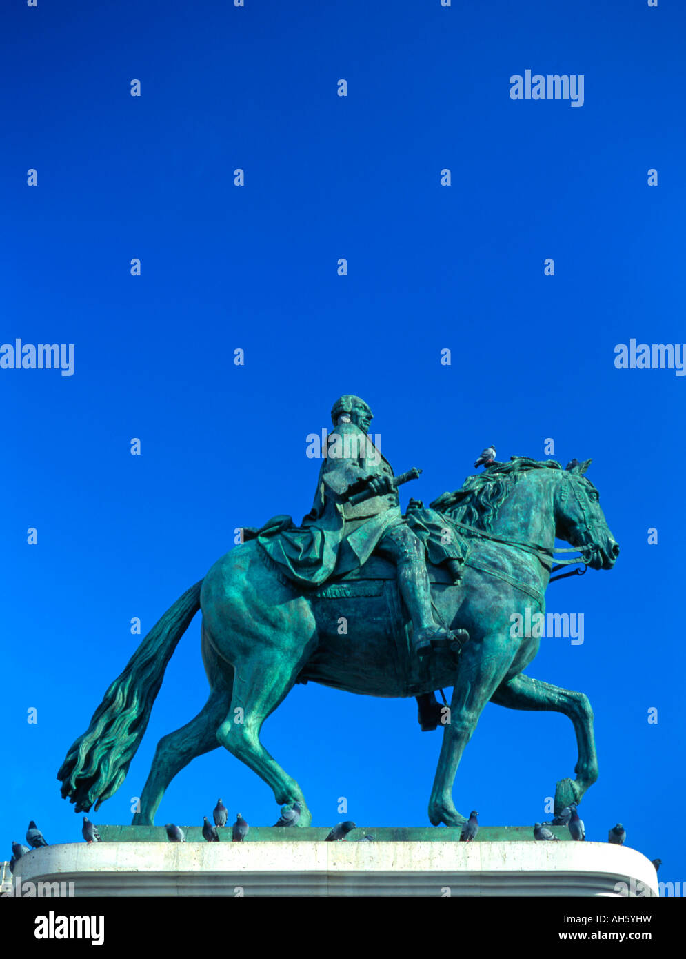 Madrid, Spain. Equestrian Statue of Carlos III in Puerta del Sol Stock Photo