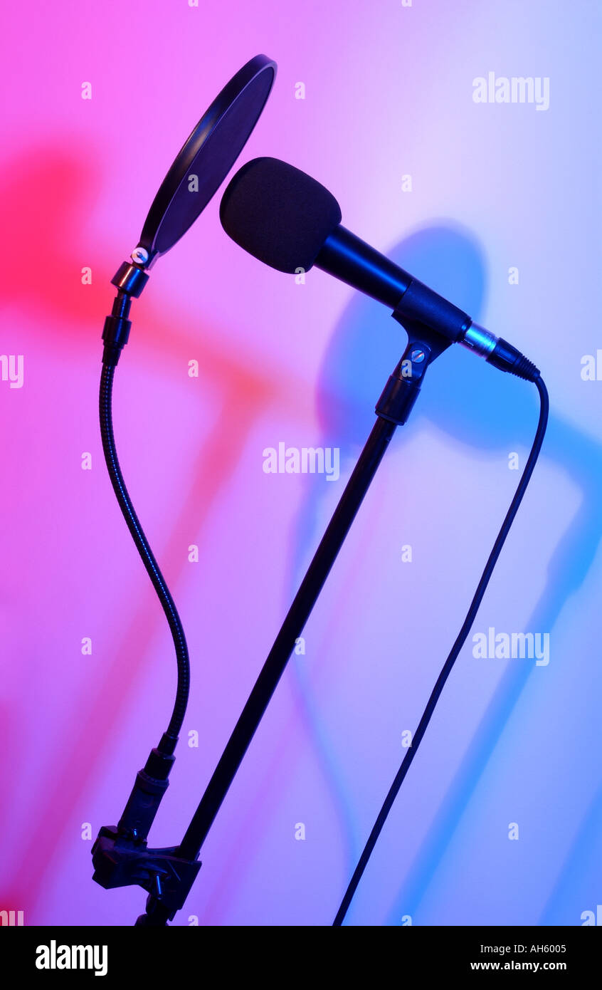 Microphone with baffle in recording studio Stock Photo Alamy