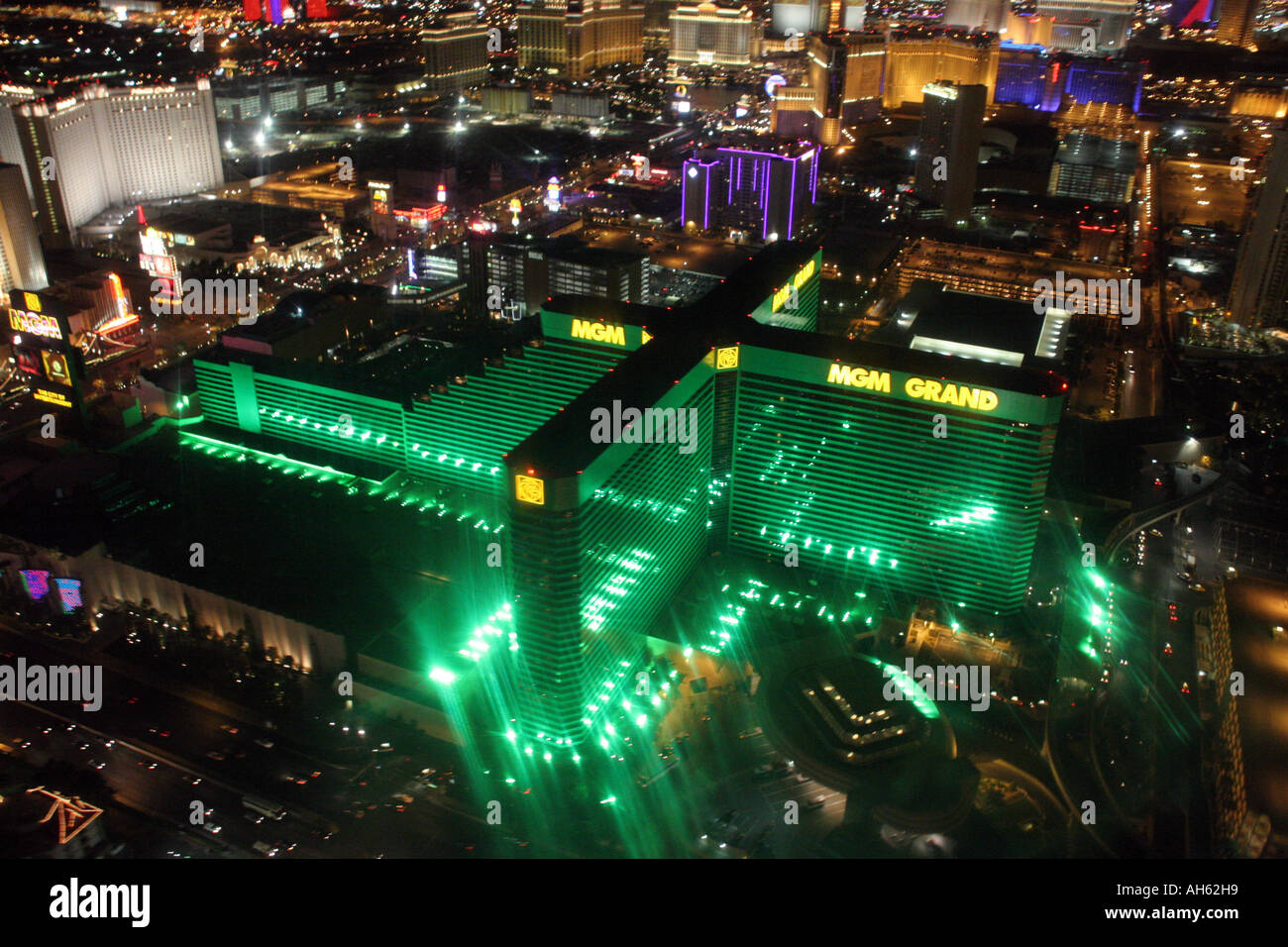 The view from a helicopter of the MGM Grand Hotel and Casino on The Strip of Las Vegas Stock Photo