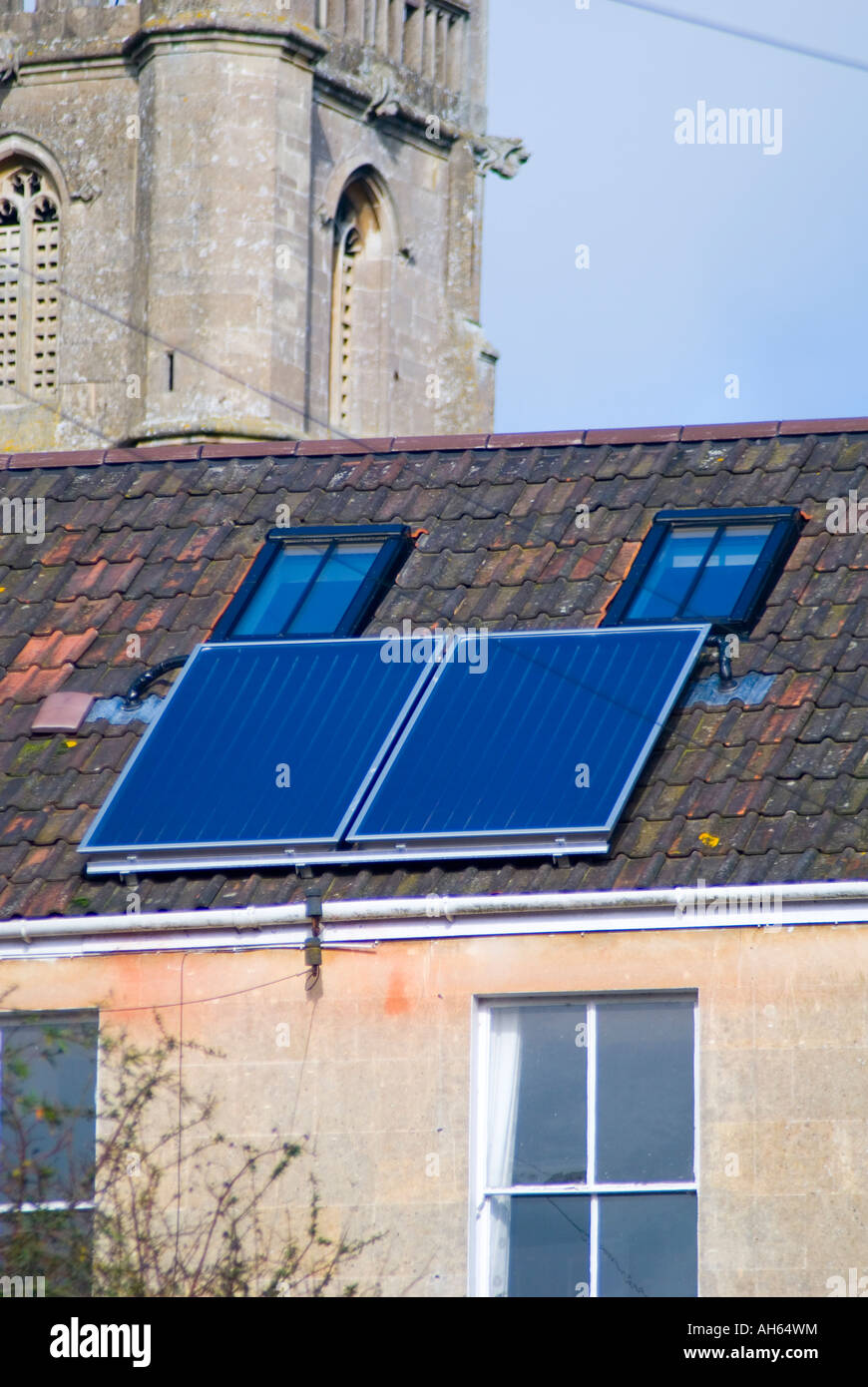 Batheaston BANES UK Solar panels of the roof of a house in the village