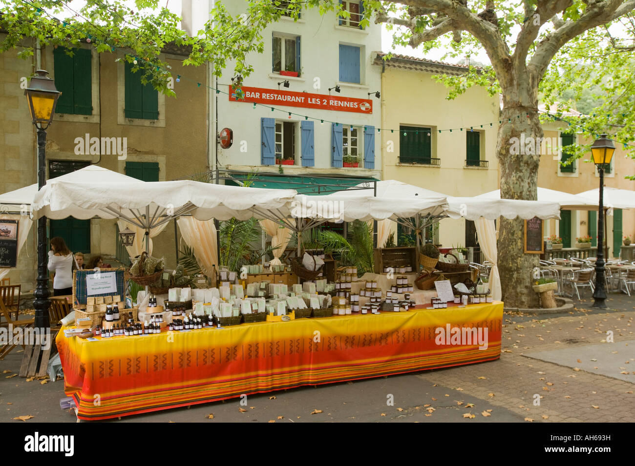 France Languedoc Roussillon local market in village of Bugarach Stock Photo