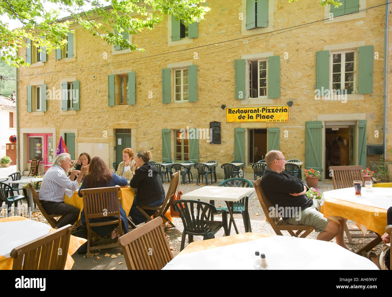 France Languedoc Roussillon local cafe in the village of Bugarach Stock Photo
