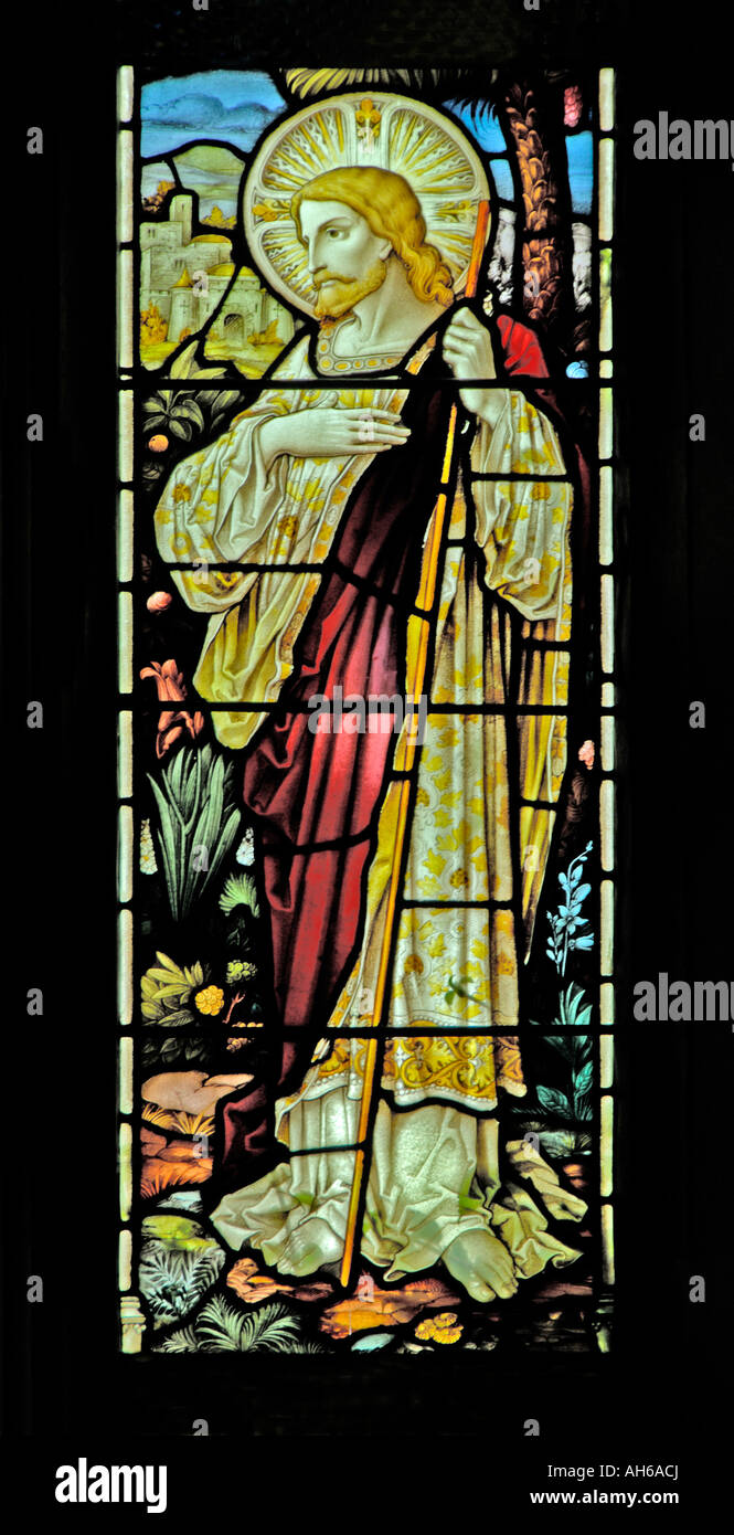 Christ . South aisle , West , window ( detail ) . All Saints Church , Orton , Cumbria , England , U . K . , Europe . Stock Photo