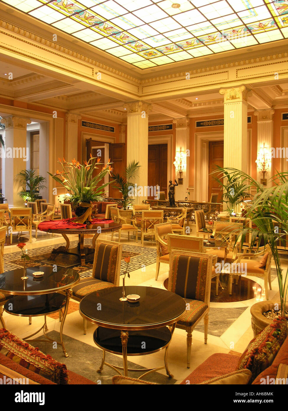 Café Wintergarden inside thefamous luxury Hotel Grande Bretagne Athens Greece Stock Photo