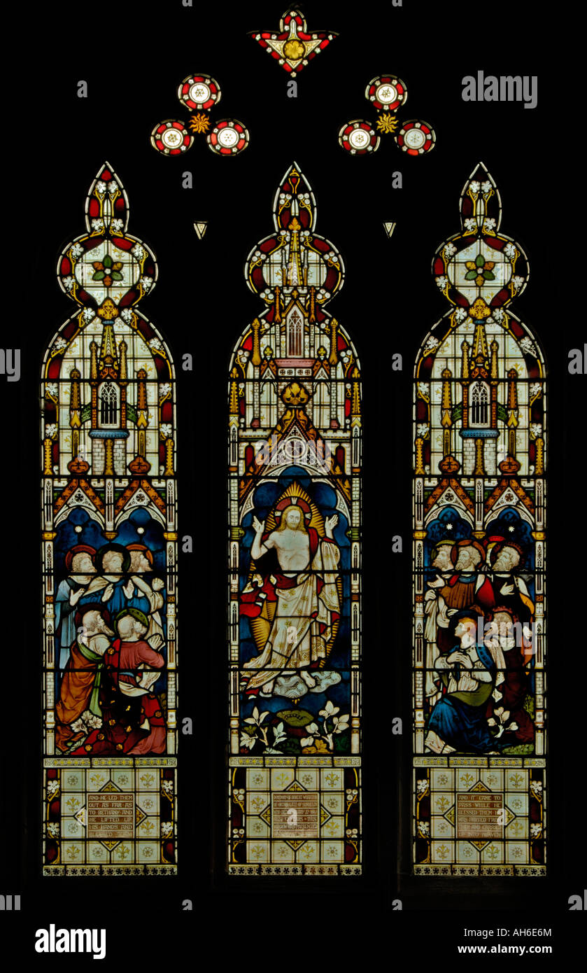 Christs ascension at Bethany . East window . All Saints Church , Orton , Cumbria , England , U . K . , Europe . Stock Photo