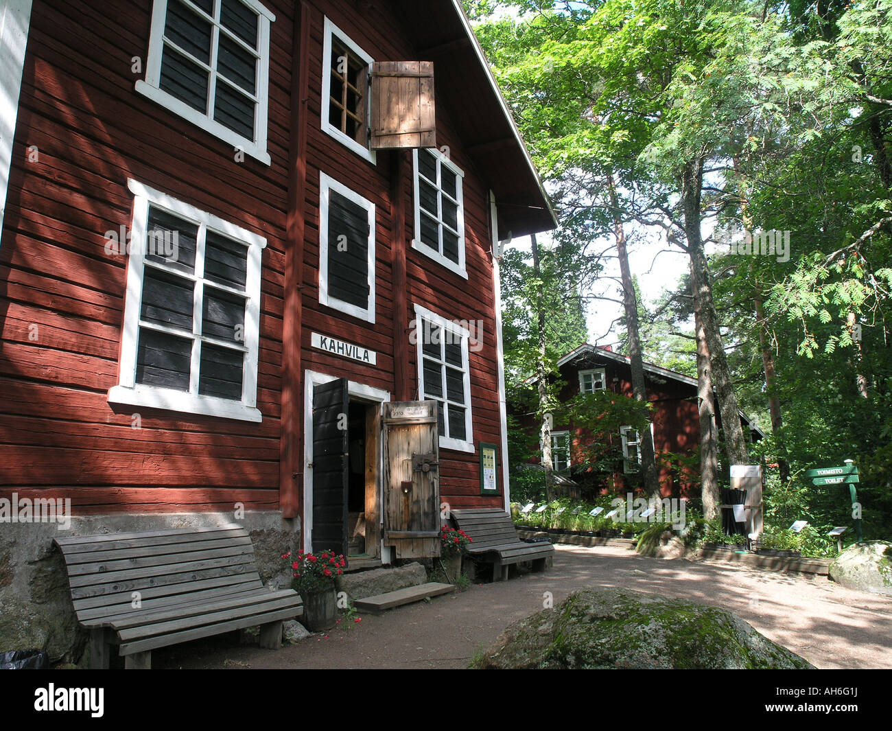 Nature Parc Finnland Haus House Wooden Rot Red Holzhaus Stock