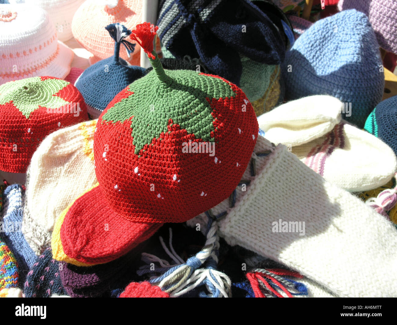 Strawberry hat typical souvenir market of Mikkeli Finland Stock Photo