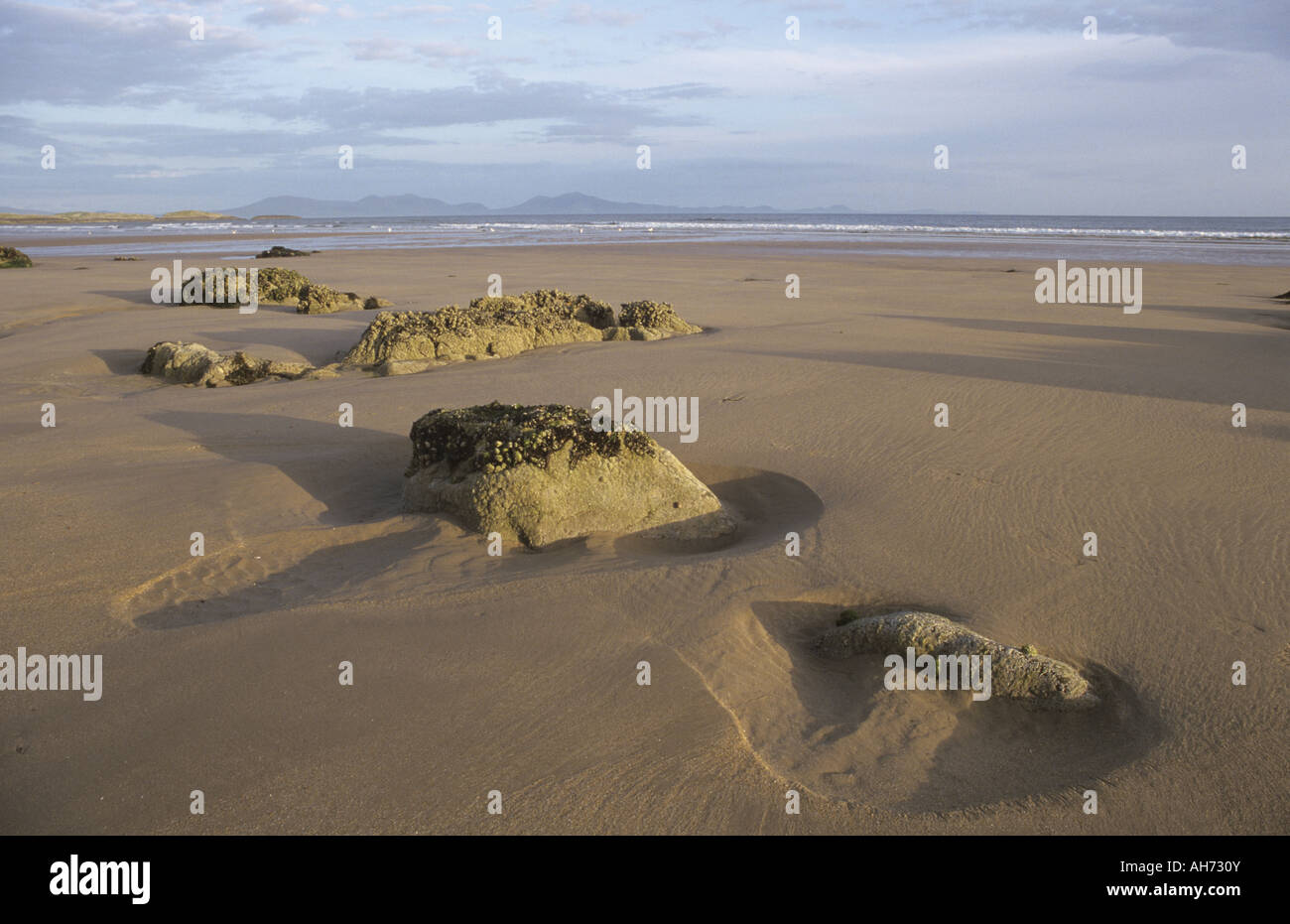 Low tide on a sandy beach, Aberffraw Anglesey Stock Photo