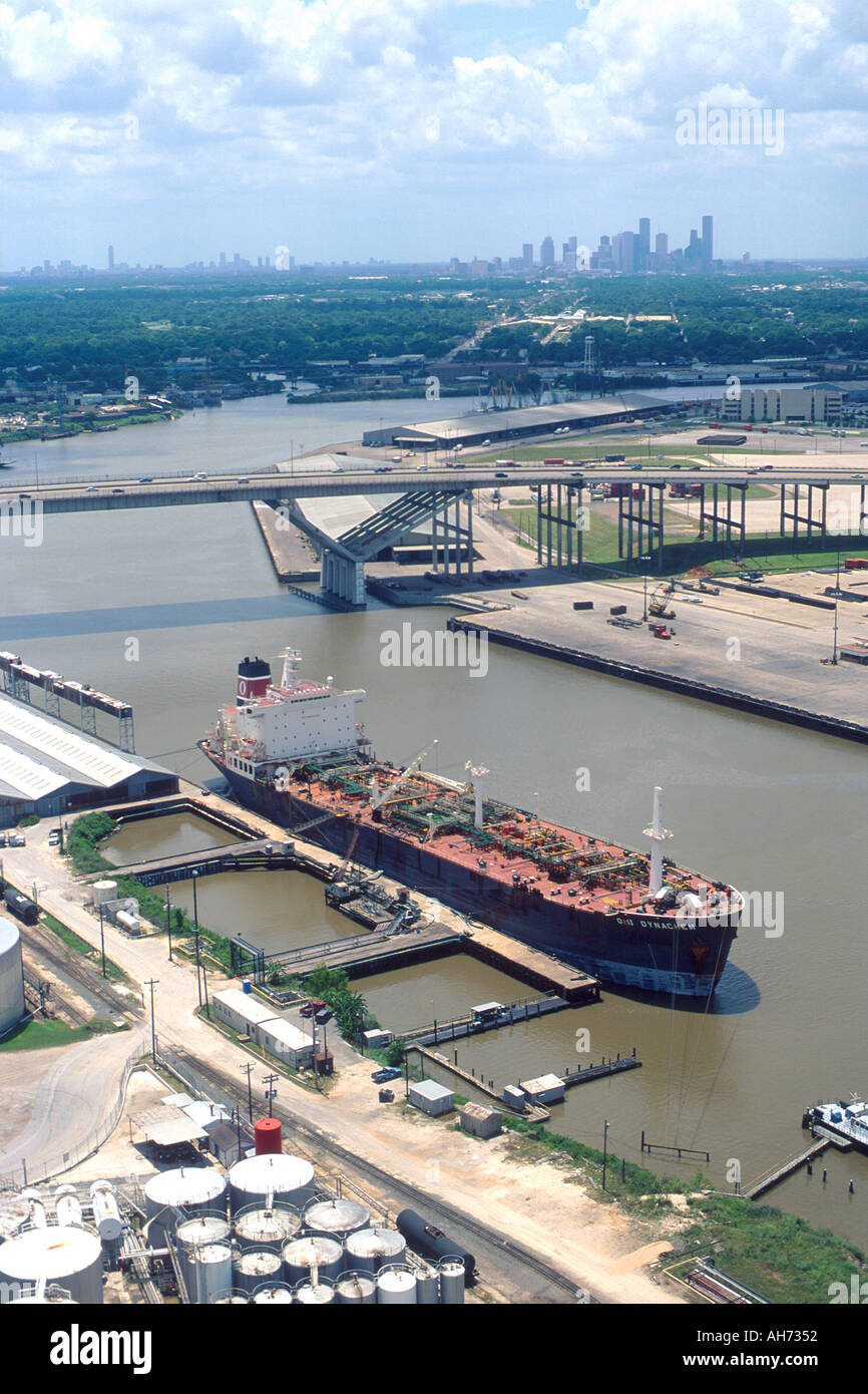 Houston Ship Canal in Texas with tanker at dock Stock Photo Alamy