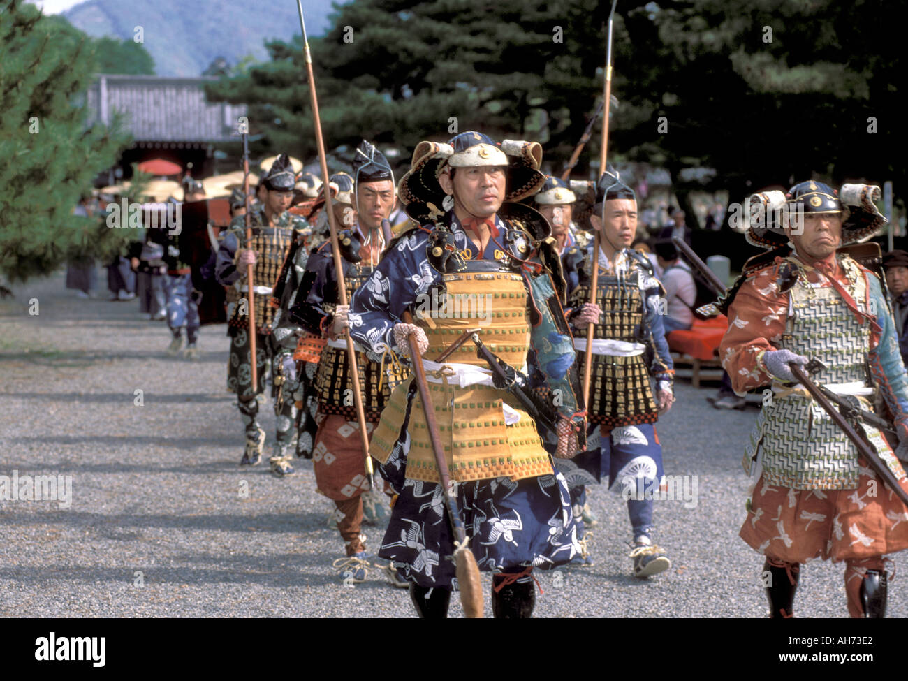 Group of samurai warriors marching in a procession during the Jidai Matsuri Festival of Ages in Kyoto, Japan Stock Photo