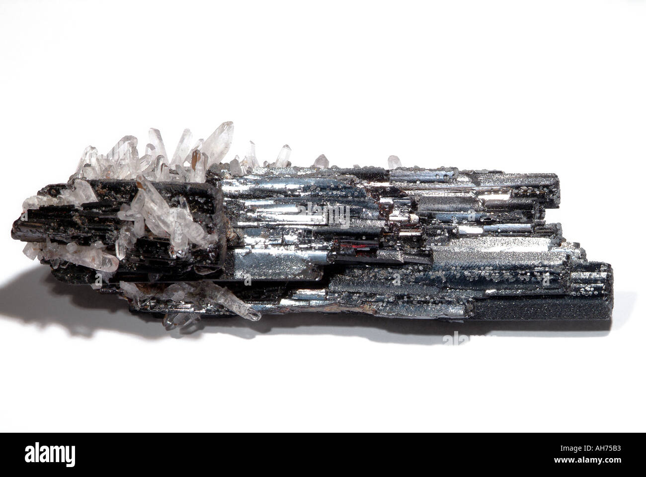 Mineral Hübnerite, Pencil like blades with quartz crystals, Morrococha, Peru Stock Photo