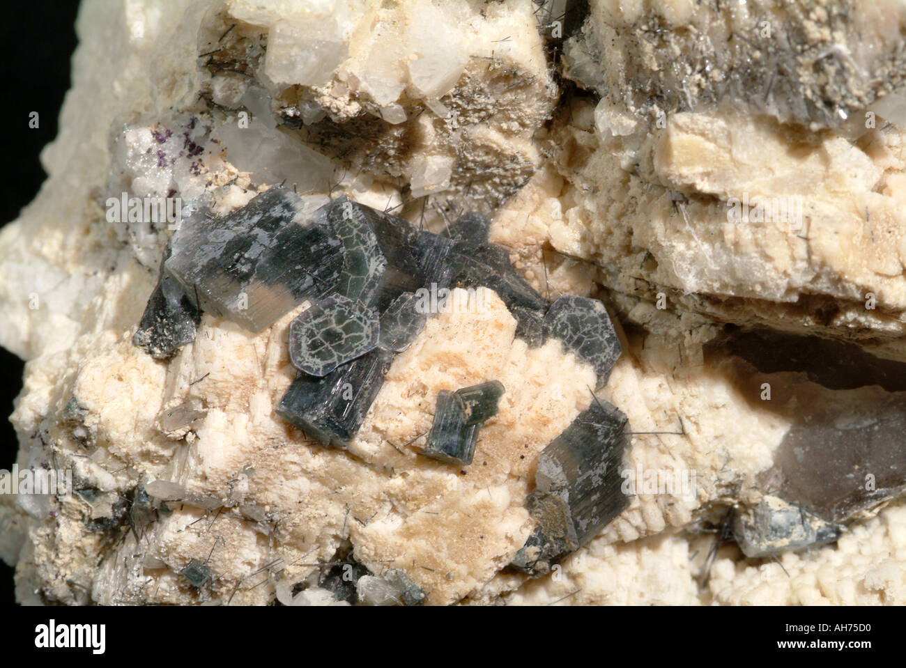 Mineral Apatite, Quartz and feldspar pegmatite containing dark blue