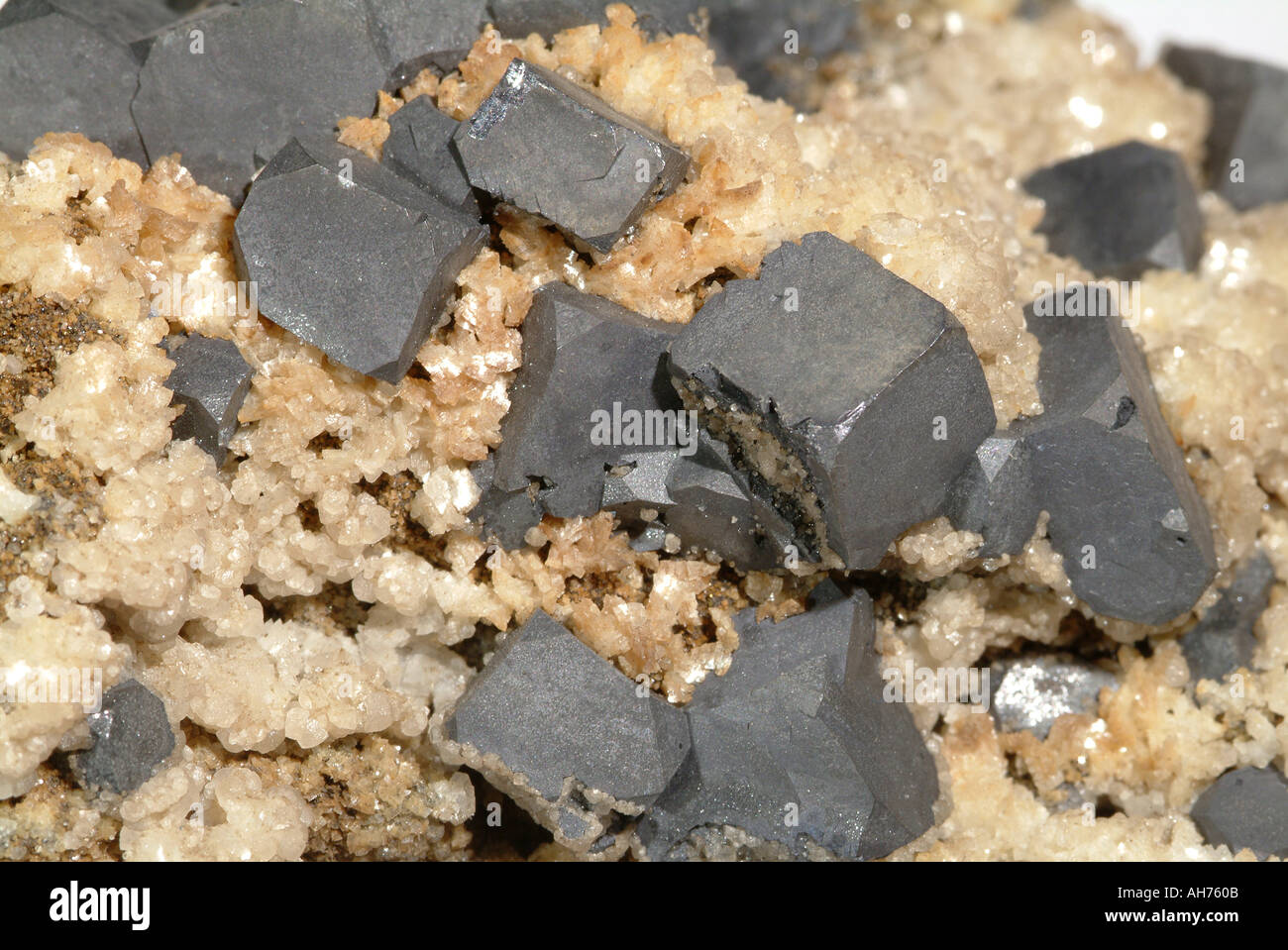 Mineral Galena, Galena and Pyrite on Dolomite, Inclined Flatts, Smallcleugh mine, Nenthead, Cumbria, England Stock Photo