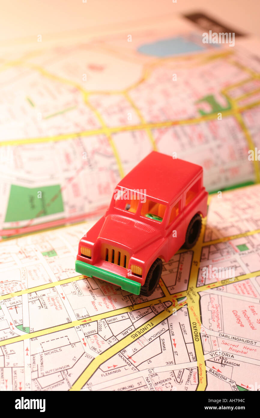 Toy Car on Street Map Stock Photo - Alamy