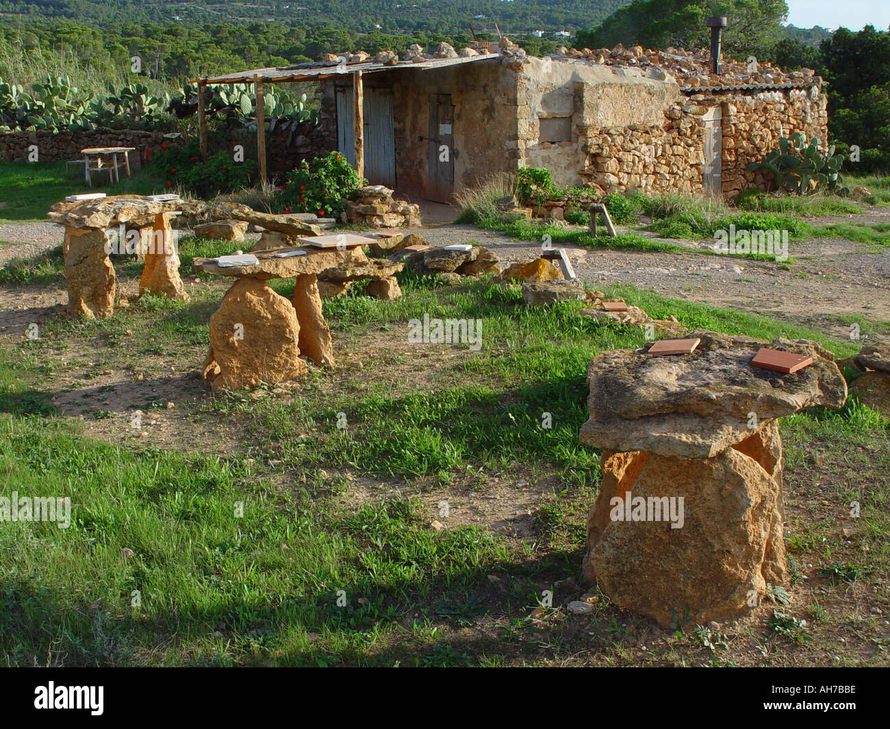 Stonehenge type garden on the Meditarranean Balearic Island of Ibiza Spain Stock Photo
