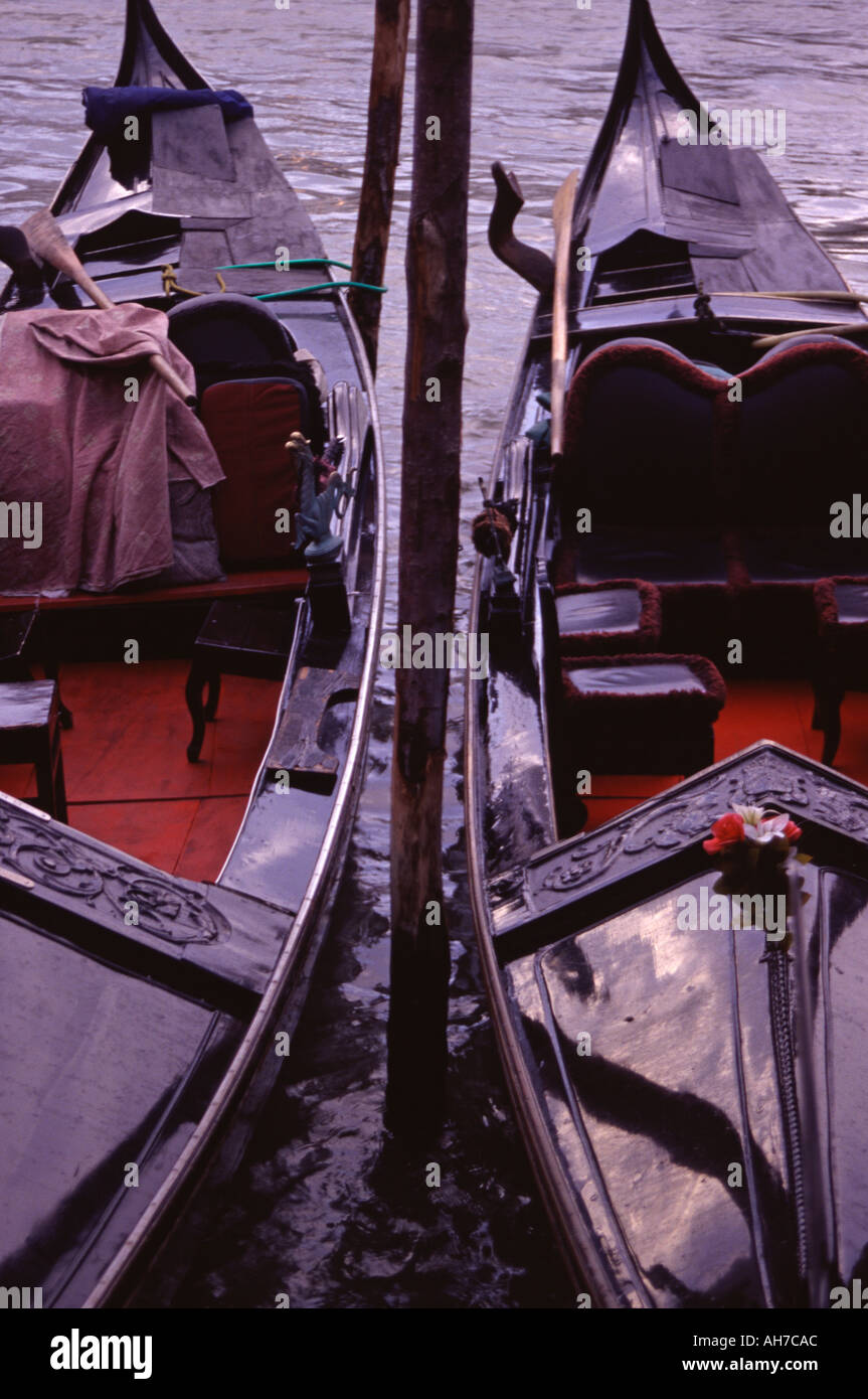 Two black Gondolas side by side in Venice Stock Photo Alamy