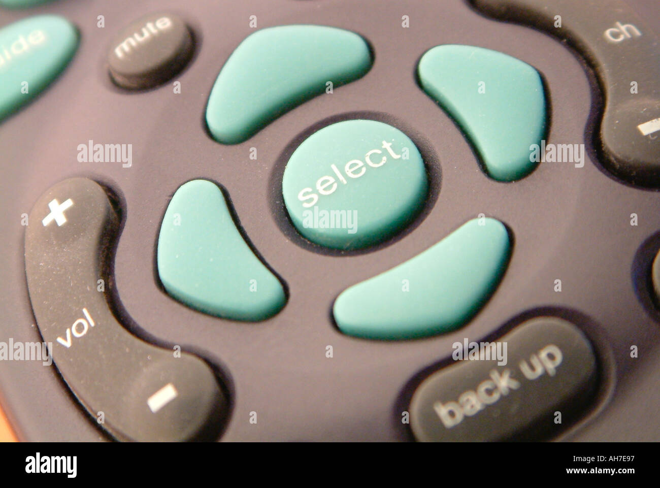 Select Button on a TV Remote Control Stock Photo