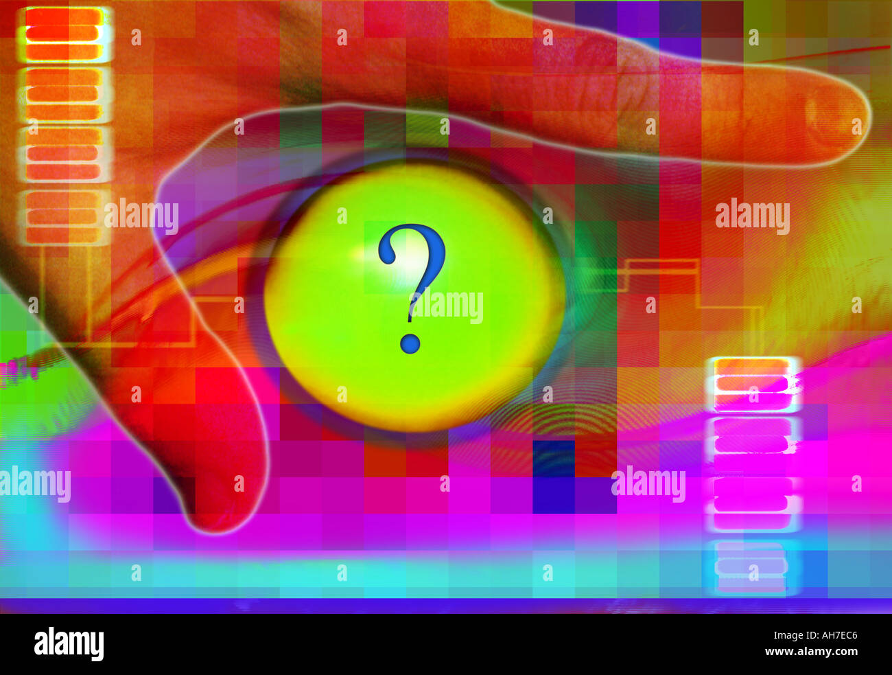 a hand around a question mark button Stock Photo Alamy