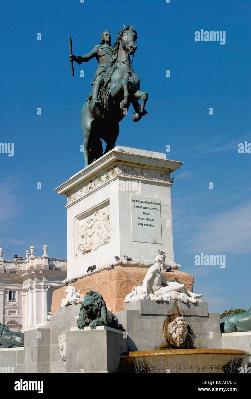 Madrid Spain Statue of Philip IV in Plaza de Oriente Stock Photo