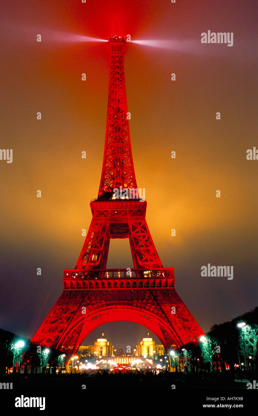 Eiffel Tower decorated for Chinese New Year Paris France Europe Stock