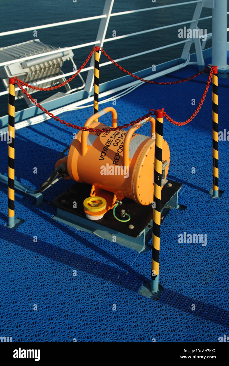 Voyage Data Recorder or VDR on deck of cruise ship to record accident information similar to black box flight recorder Stock Photo
