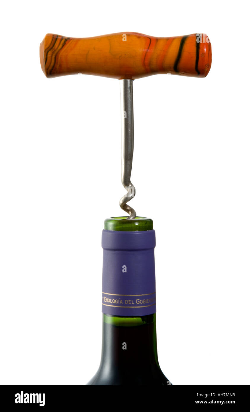 Cork Screw in Wine Bottle Stock Photo Alamy
