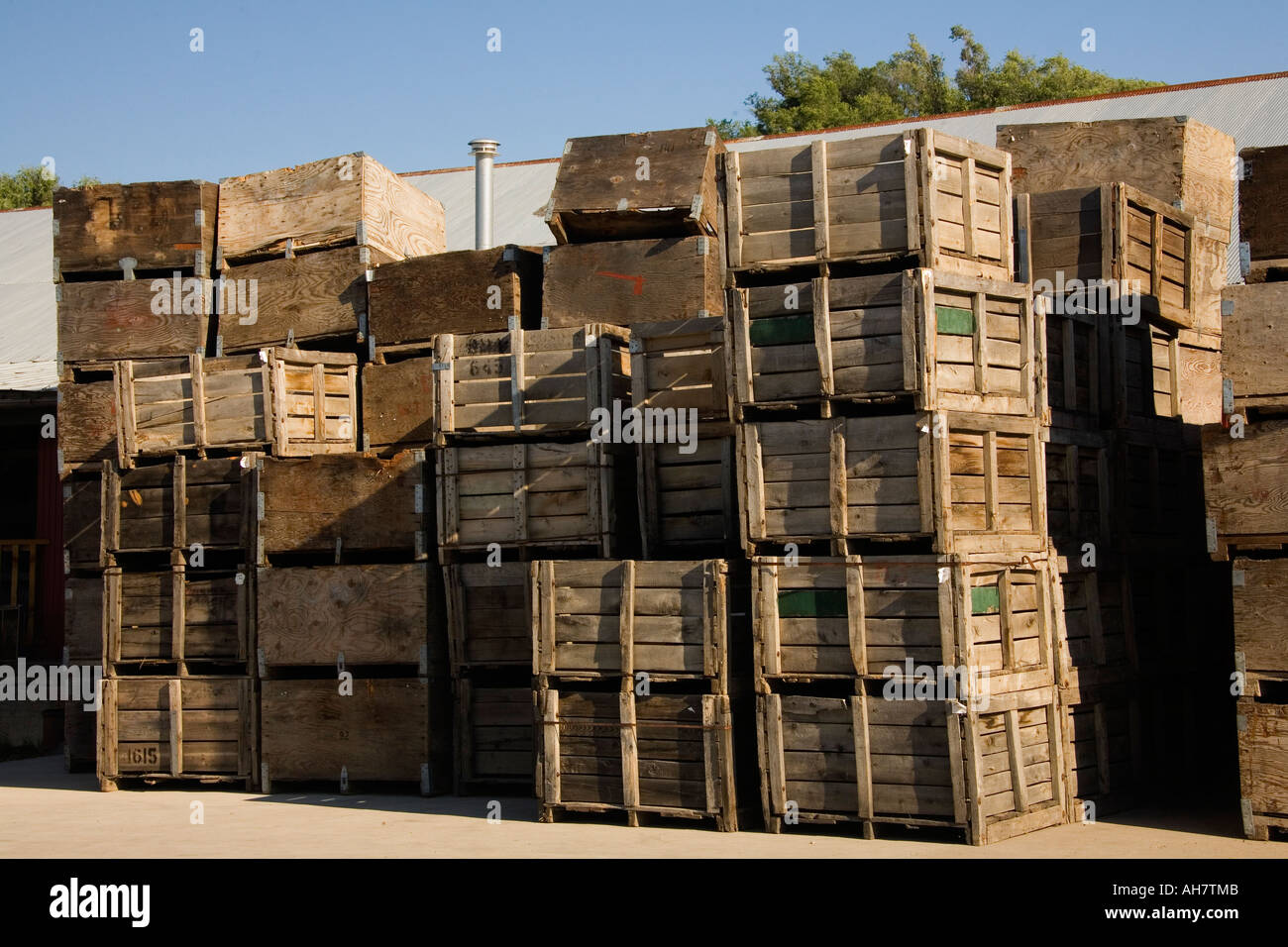 Fruit packing crates sitting on dock of packing house in western Colorado  Stock Photo - Alamy