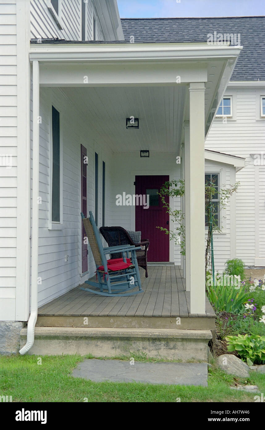 Front porch of a rural New England farm house Stock Photo