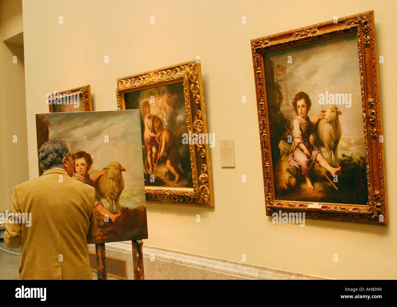 Madrid, Spain.  El Prado Museum.  Artist copying painting. Stock Photo
