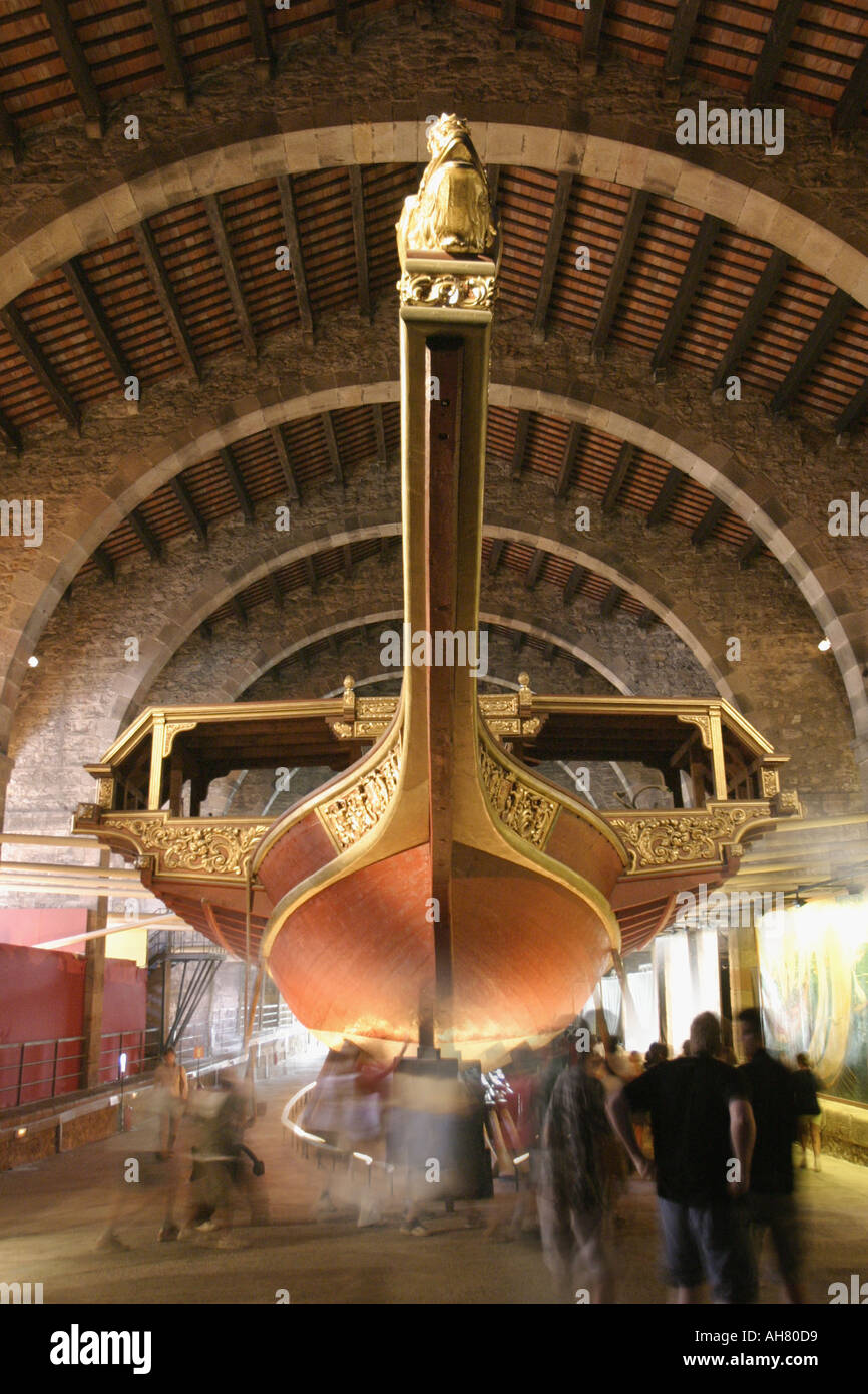 Barcelona Spain Maritime Museum Bow of replica of Juan of Austria's galley which fought in Battle of Lepanto 1571 Stock Photo