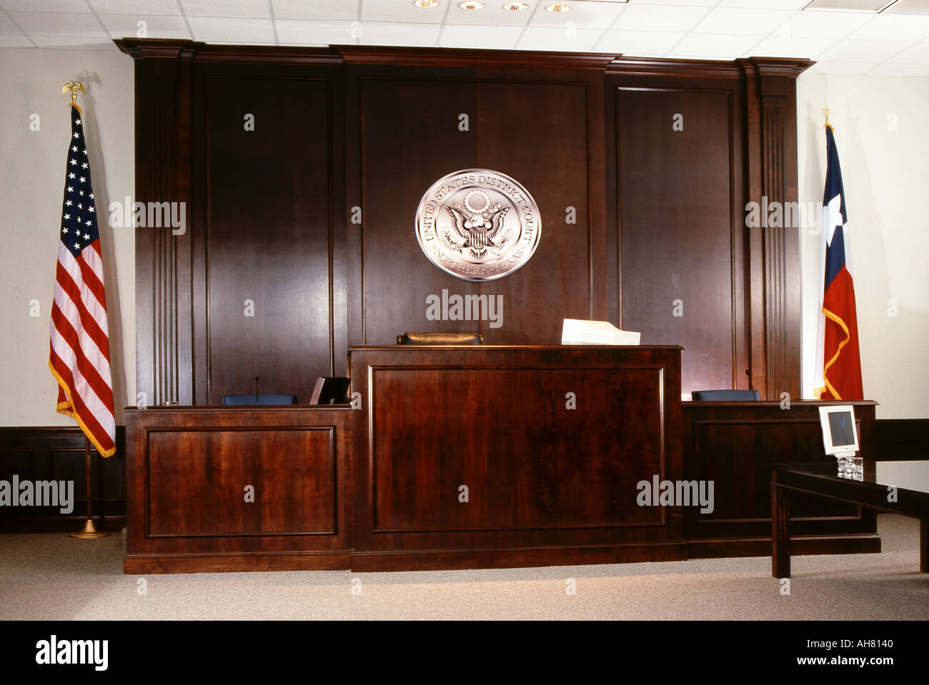 Courtroom And Judges Bench In Courthouse Stock Photo Alamy