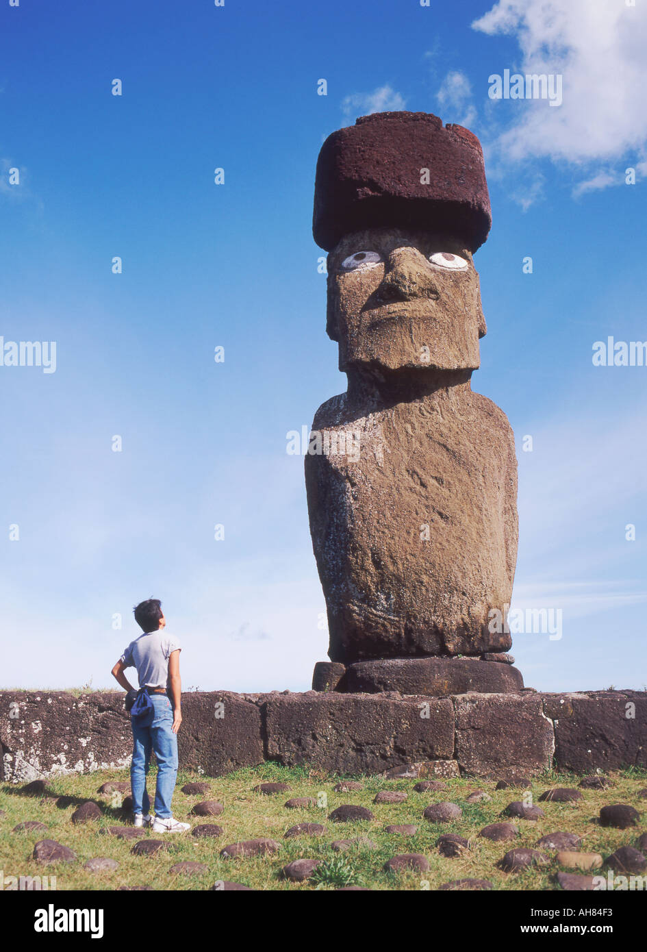 Easter Island Chile Moai on Ahu Ko Te Riku Stock Photo