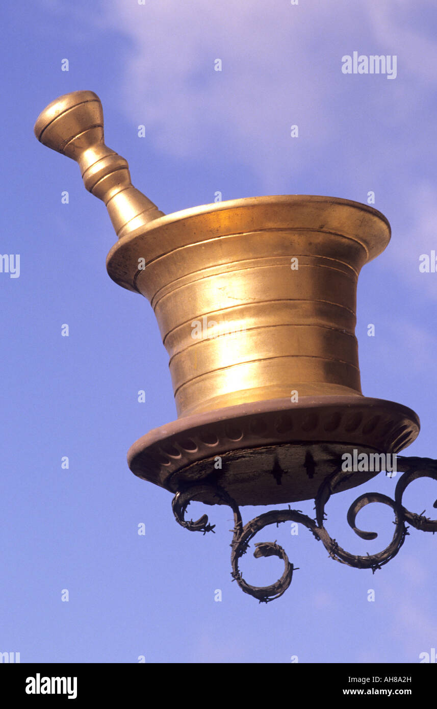 Pestle and Mortar Chemist's Sign Street Furniture Beverley Yorkshire Stock Photo