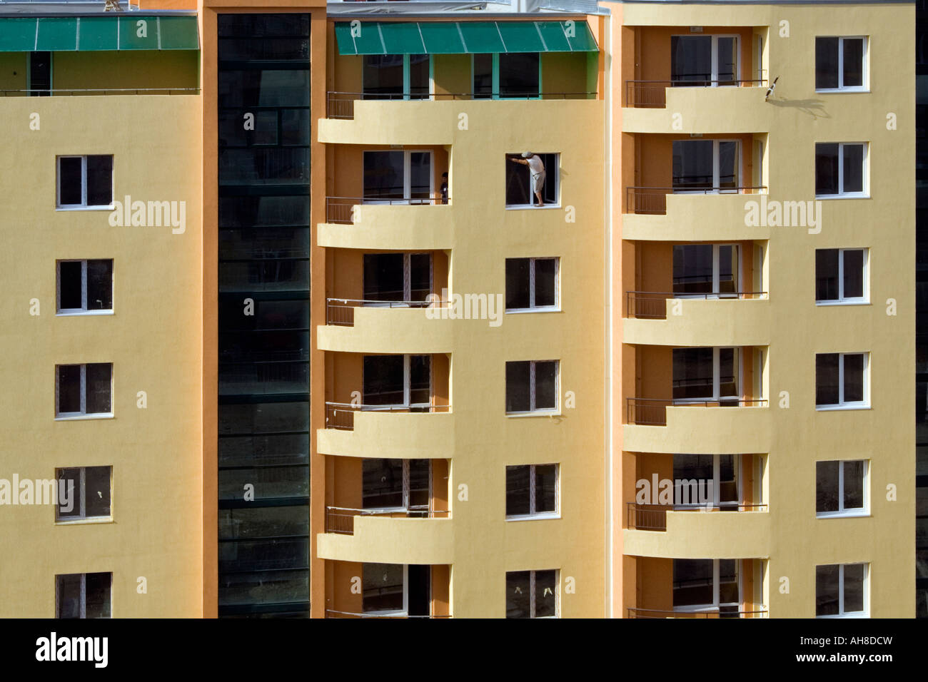 Construction Of New Apartments In Varna In Bulgaria With Worker In