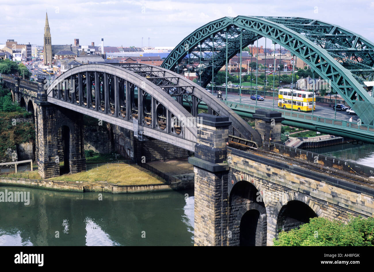Sunderland Wearmouth and Railway Bridges River Wear Tyne and Wear Stock Photo