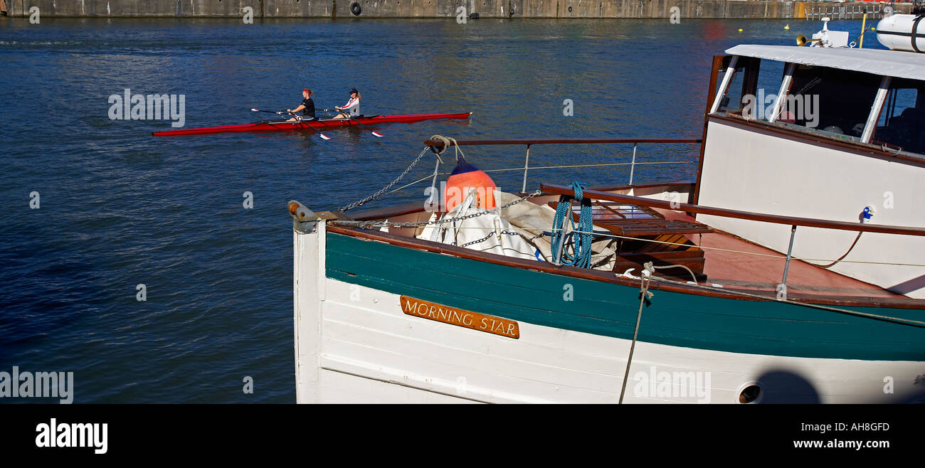Rowing Pair in Bristol Docks, Bristol, Avon, England, UK Stock Photo