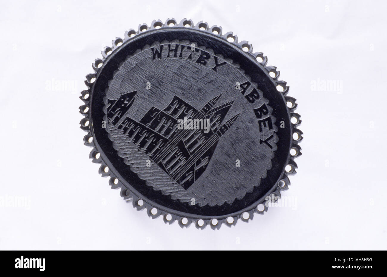 Whitby Jet Victorian Brooch depicting Abbey Yorkshire Stock Photo