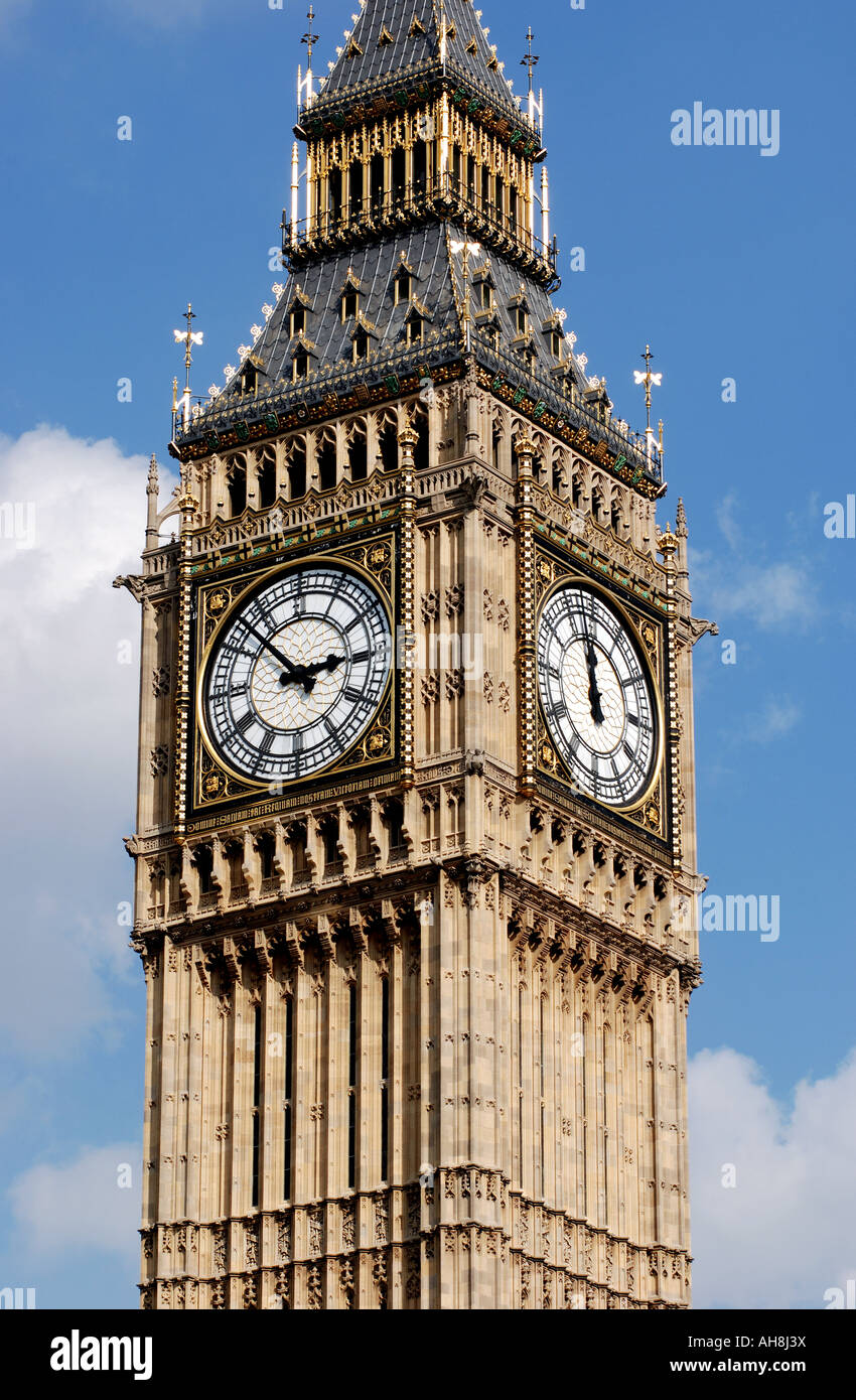 Big Ben with clocks showing different times, London, England, UK Stock
