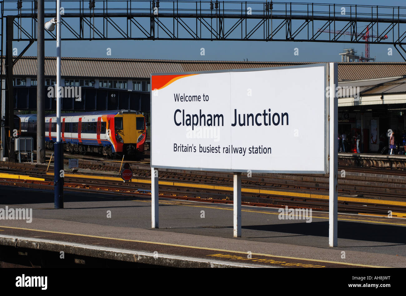 Clapham Junction railway station sign, London, England, UK Stock Photo Alamy
