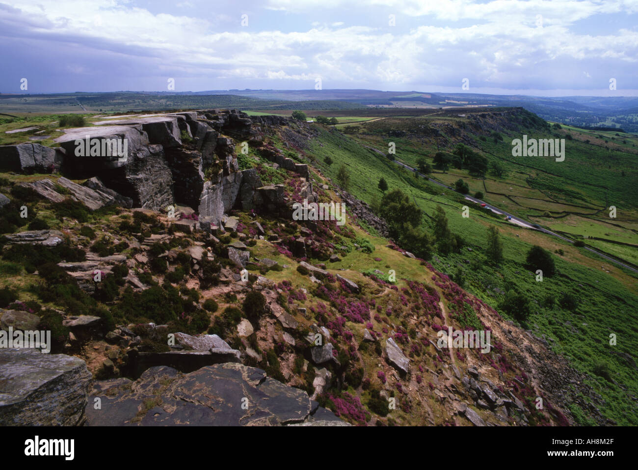 Froggatt Edge in the Peak District. Popular with climbers, hikers, hangliders and paragliders Stock Photo
